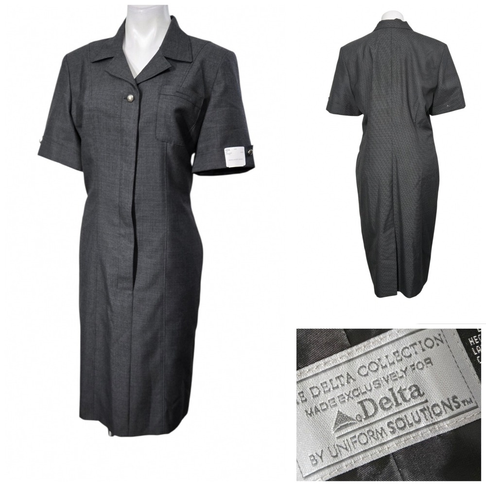 The Delta Collection Uniform Dress Grey 12R houndstooth short sleeve wool blend